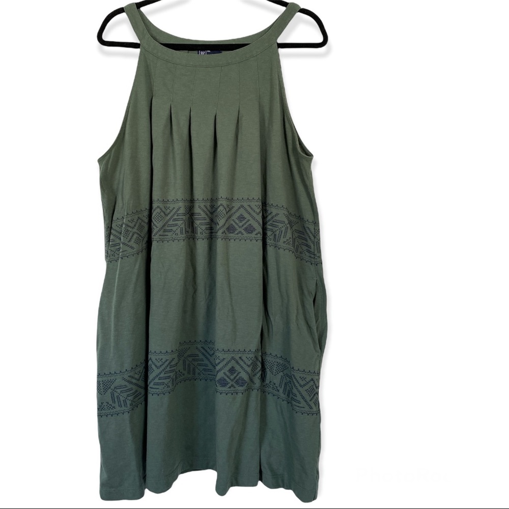 GAP Embroidered Olive Green Sleeveless Swing Dress Plus Size XXL